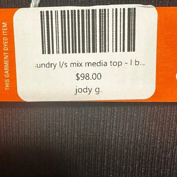 SUNDRY black long sleeve mixed media scoop neck top. - Picture 5 of 7